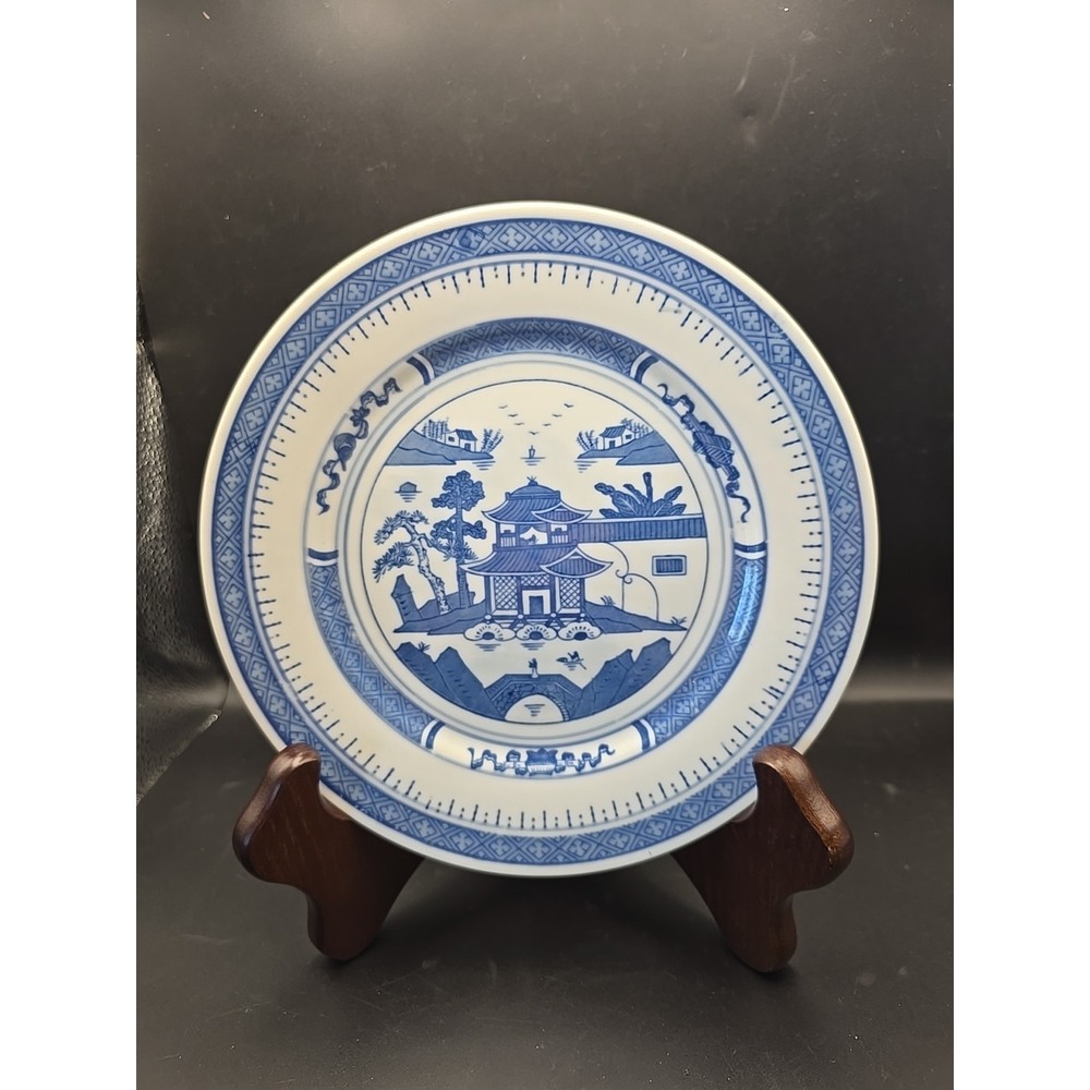 Blue And White Porcelain Temple and Pine Asian Plate